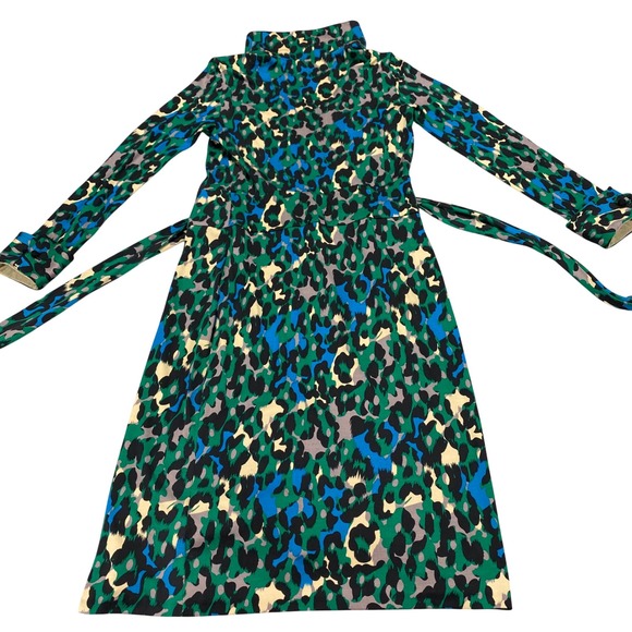 Diane von Furstenberg Vintage Silk Wrap Dress Green Blue Leopard Print Size 4 - Picture 3 of 12